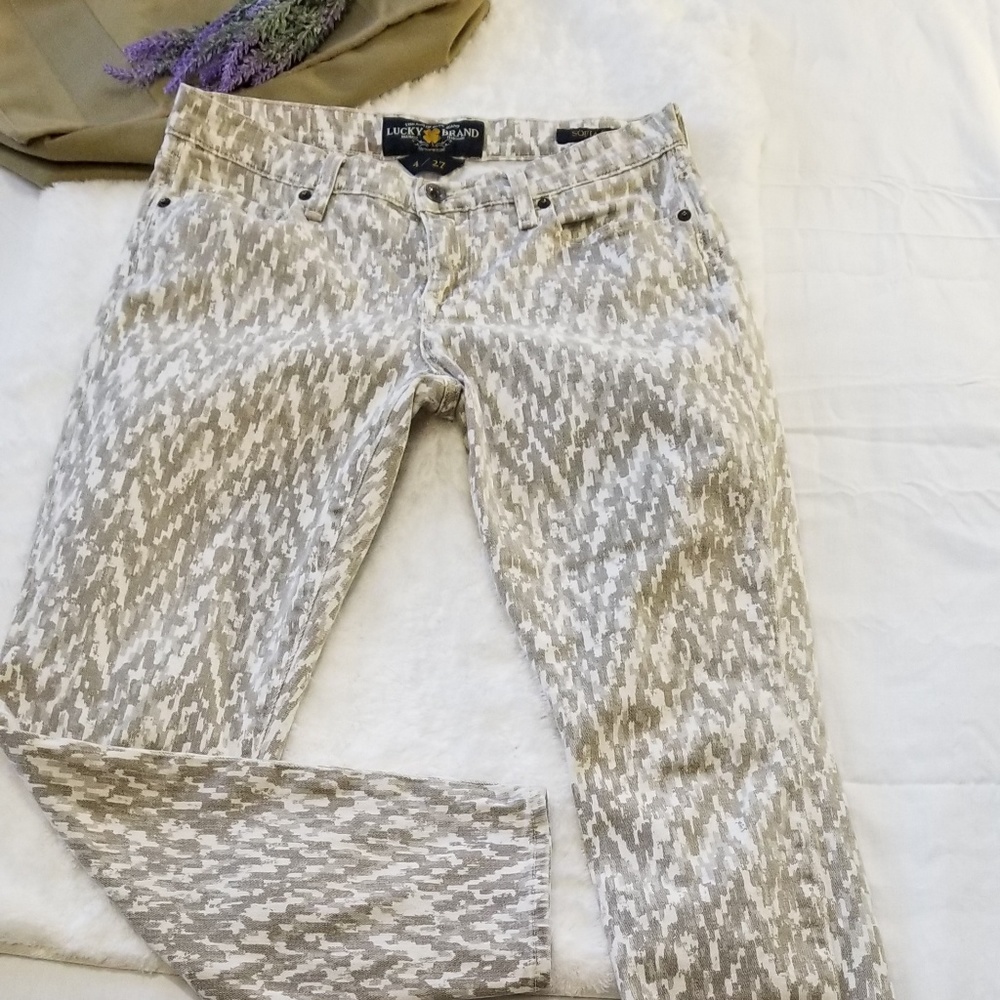 🔥Lucky Brand Sofia Capri White/Tan/Biege Size 27